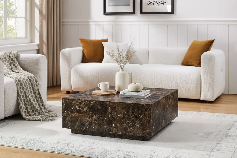 Couchtisch, braun in Marmoroptik, 90 × 90 cm, Ansicht 6