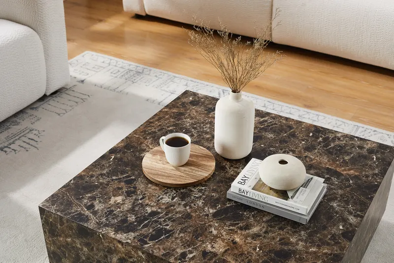 Couchtisch, braun in Marmoroptik, 90 × 90 cm, Ansicht 7