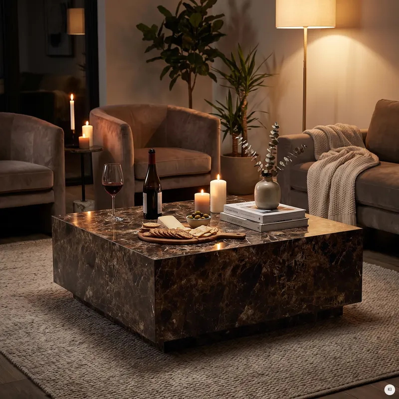 Couchtisch, braun in Marmoroptik, 90 × 90 cm, Ansicht 8