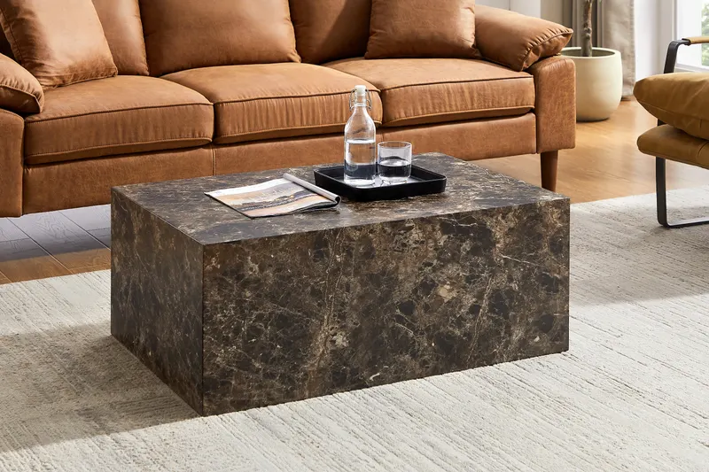 Couchtisch Braun 90 × 60 cm in Marmoroptik, Ansicht 6