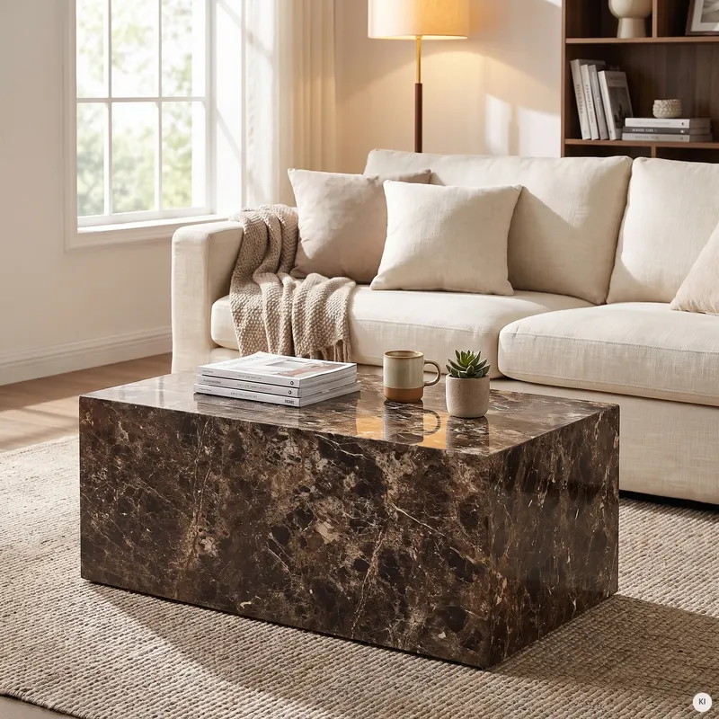 Couchtisch Braun 90 × 60 cm in Marmoroptik, Ansicht 8