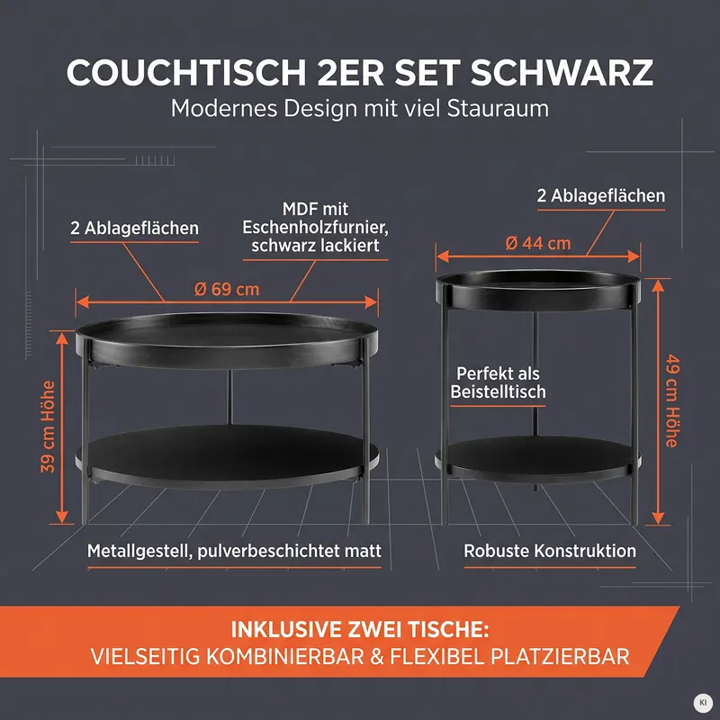 Couchtisch-Set, 2-teilig, Schwarz, Ansicht 10