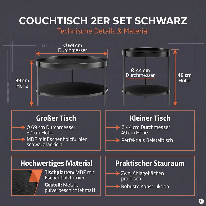 Couchtisch-Set, 2-teilig, Schwarz, Ansicht 11