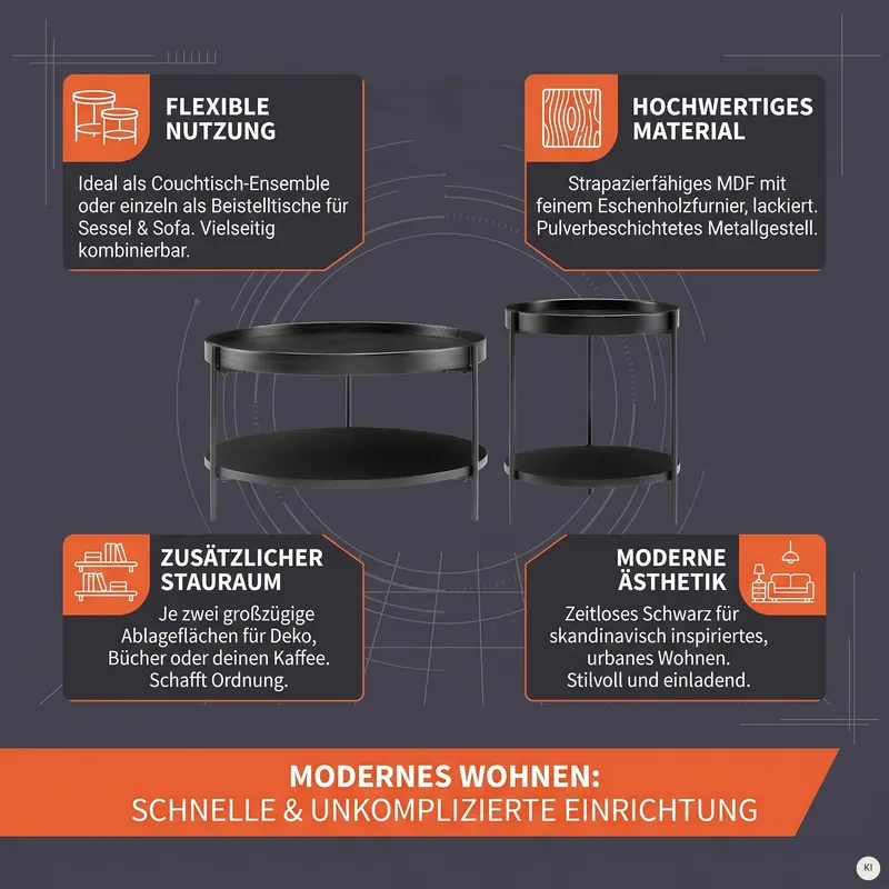 Couchtisch-Set, 2-teilig, Schwarz, Ansicht 12