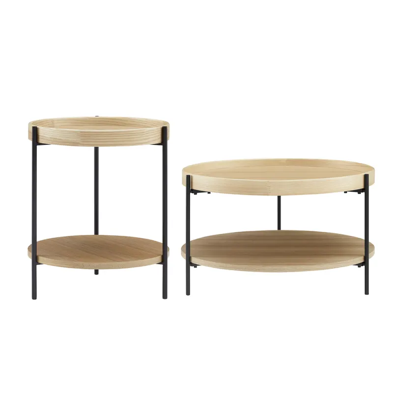 Vionelle Couchtisch-Set, 2-teilig, Walnuss/Schwarz