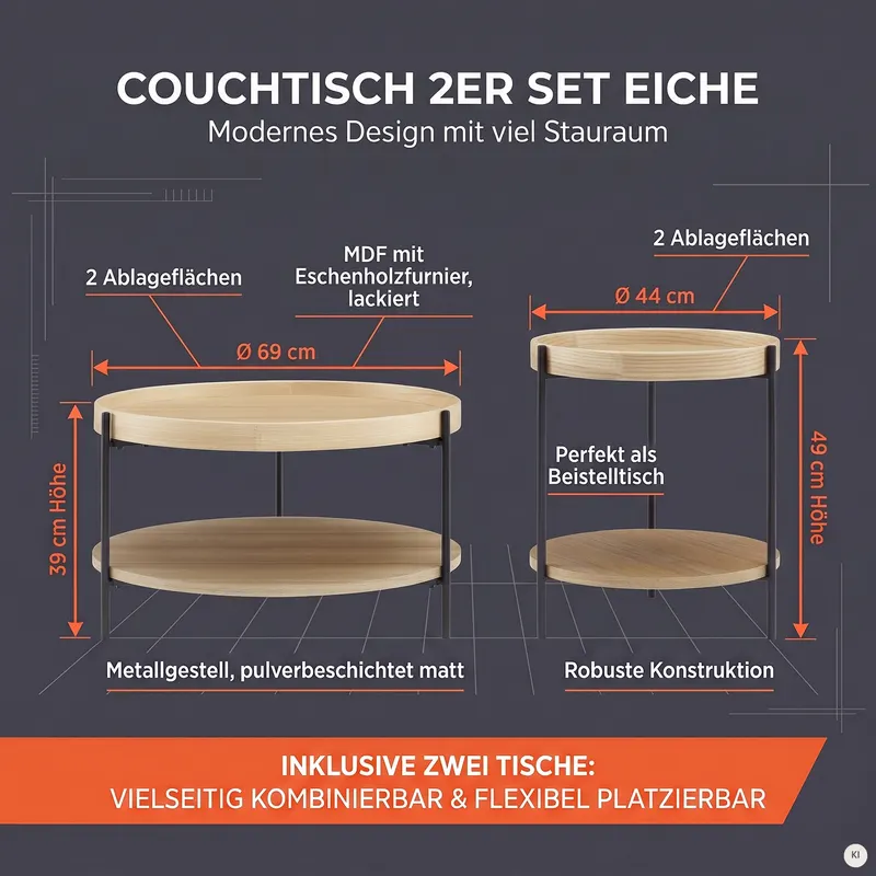 Couchtisch-Set, 2-teilig, Eichefarben, Ansicht 10