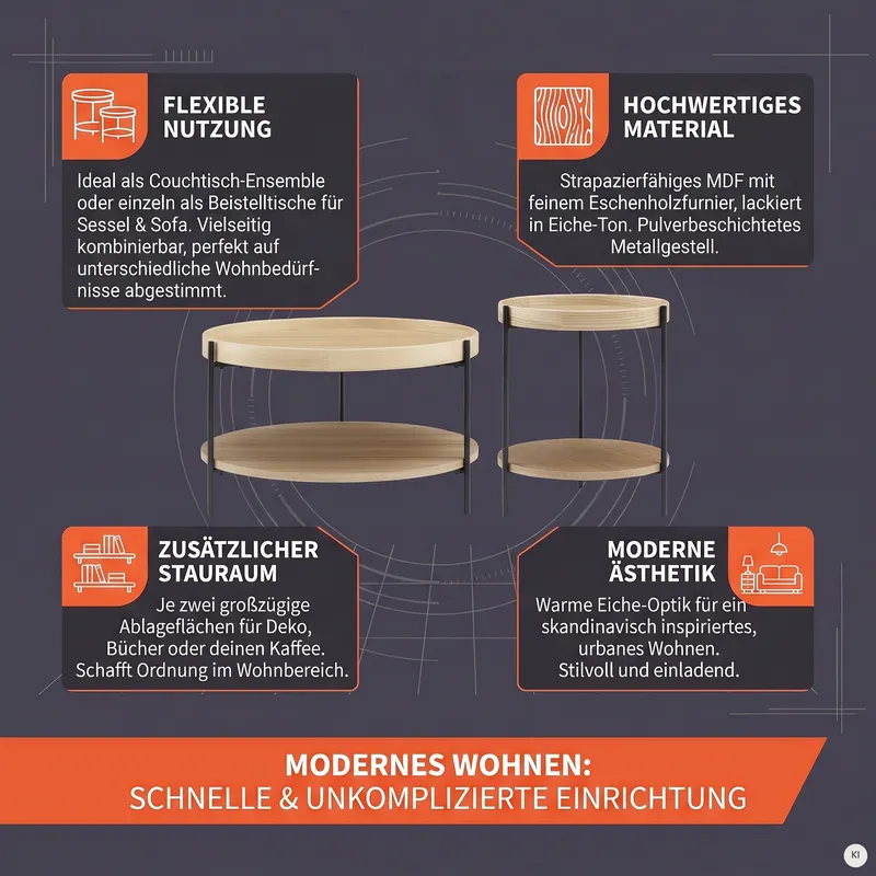 Couchtisch-Set, 2-teilig, Eichefarben, Ansicht 12