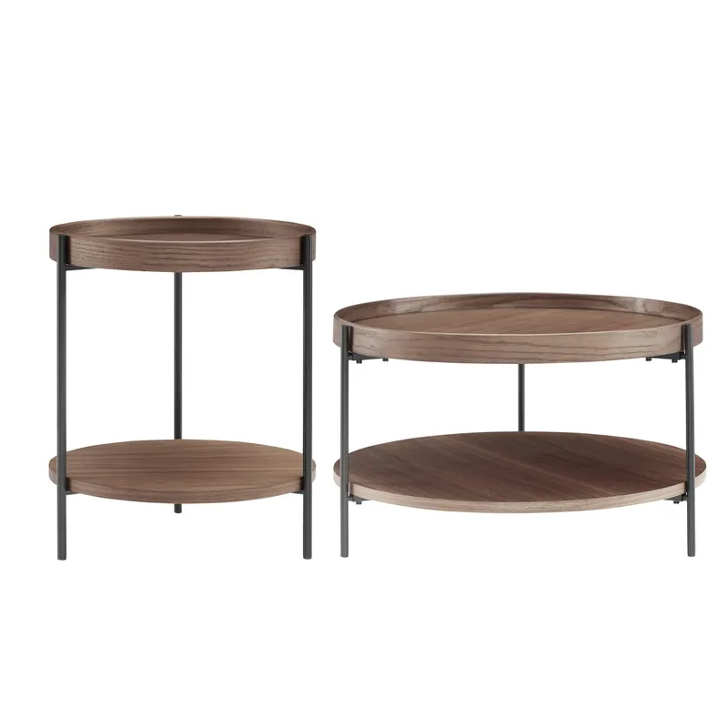 Vionelle Couchtisch-Set, 2-teilig, Walnuss/Schwarz
