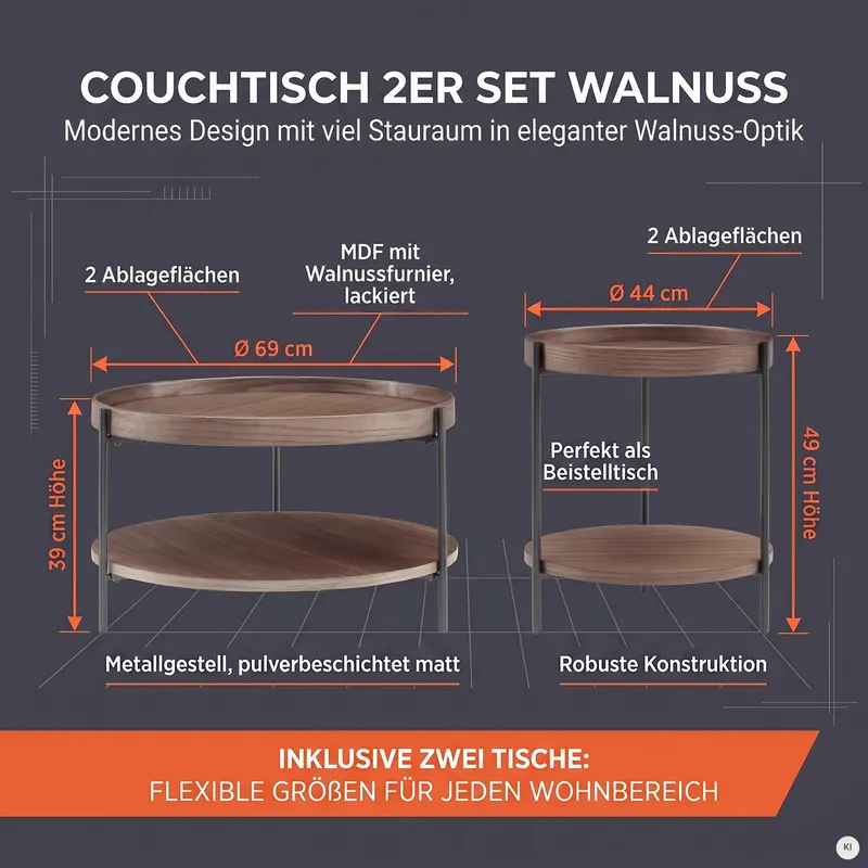 Couchtisch-Set 2-teilig Walnuss, Ansicht 10