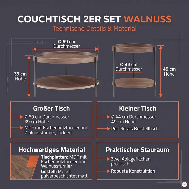 Couchtisch-Set 2-teilig Walnuss, Ansicht 11