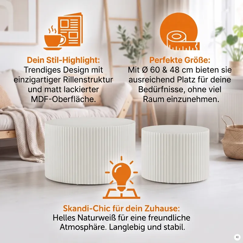 Couchtisch-Set 2-teilig Naturweiß, Ansicht 7