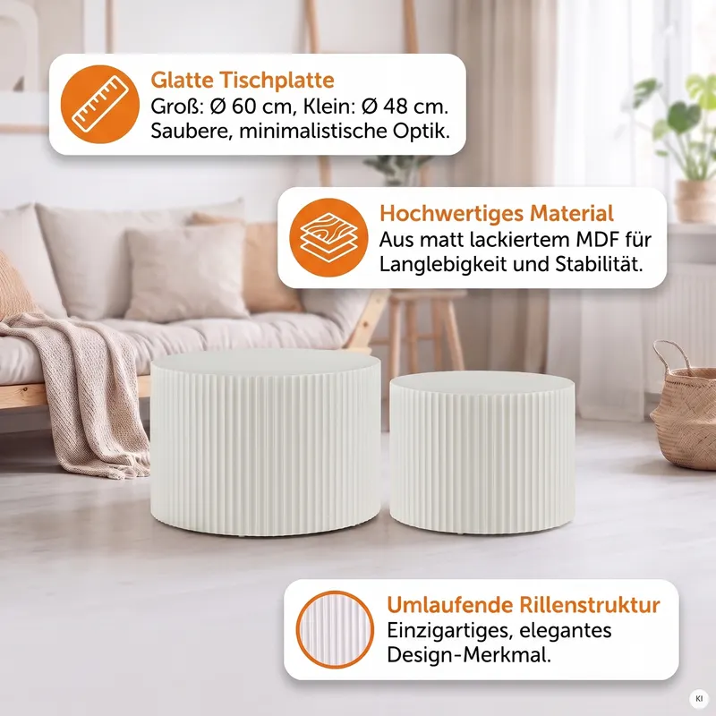 Couchtisch-Set 2-teilig Naturweiß, Ansicht 8