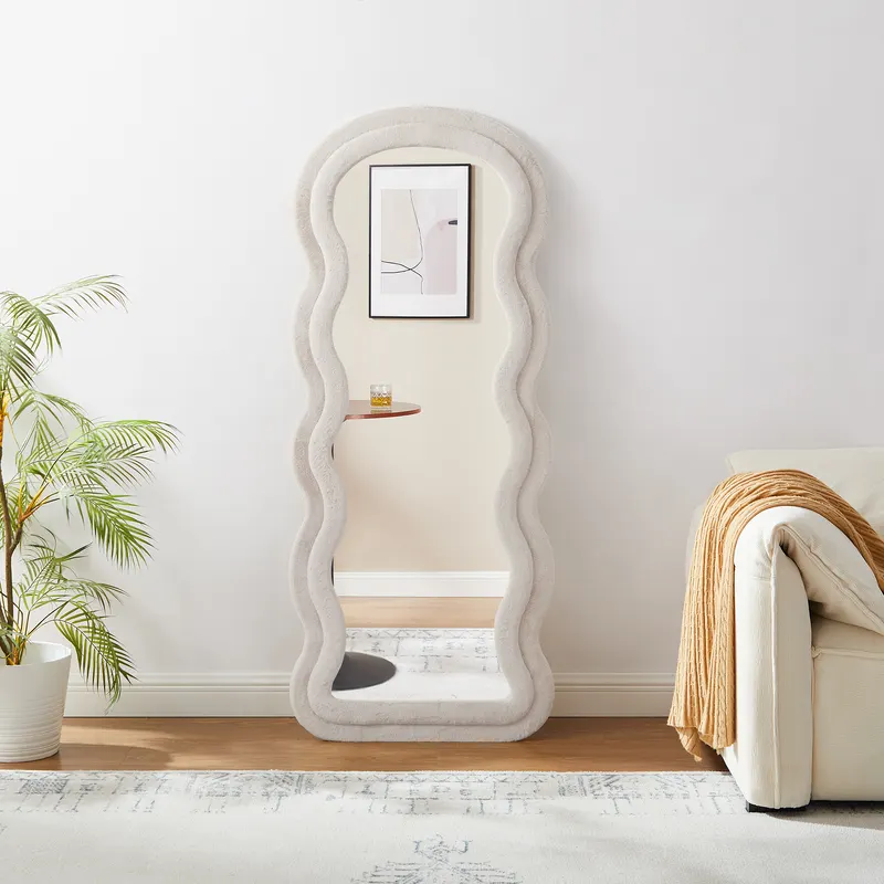 Spiegel mit Kunstfellrahmen Beige 70 × 170 cm, Ansicht 5