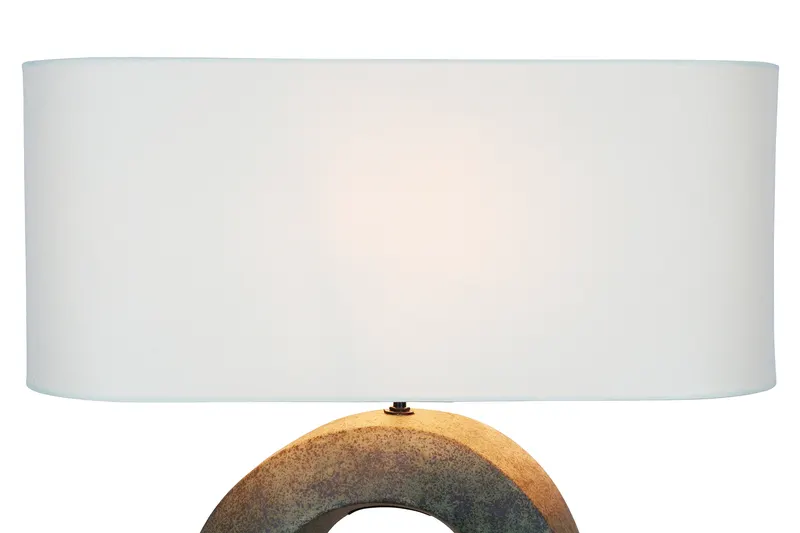 Tischleuchte aus Keramik und Leinen, Grün/Beige, Ansicht 3
