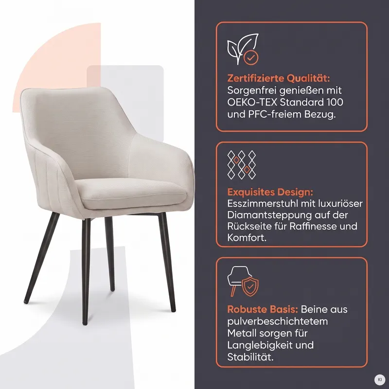 Esszimmerstuhl Strukturstoff Beige, Ansicht 10
