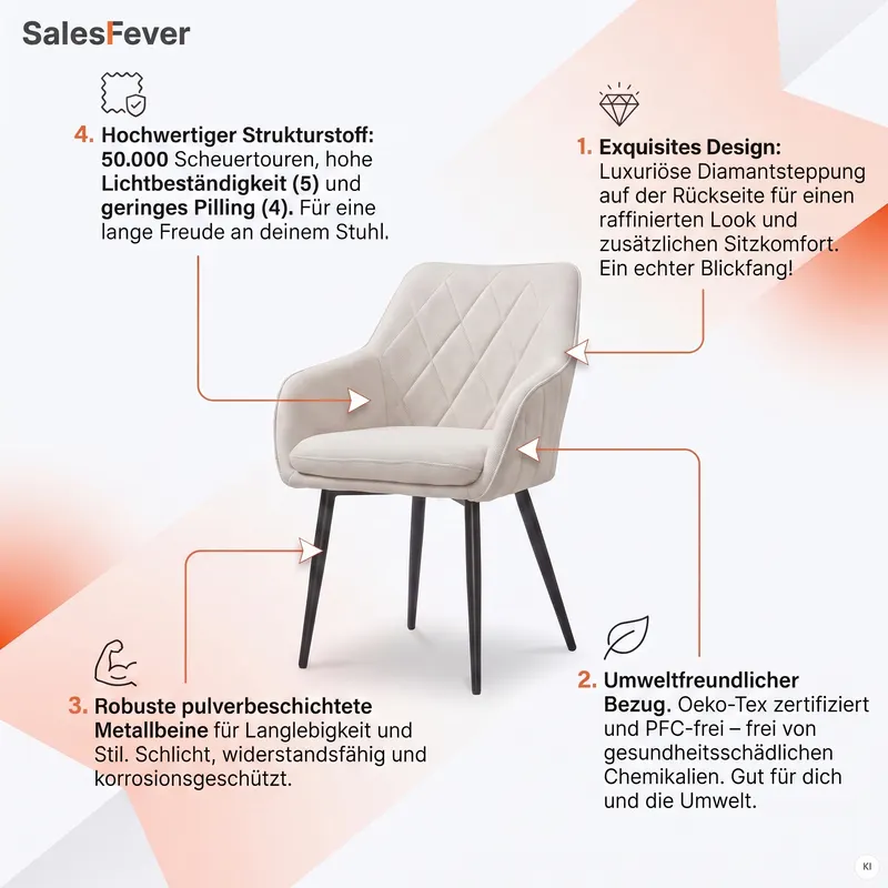 Esszimmerstuhl Strukturstoff Beige, Ansicht 8