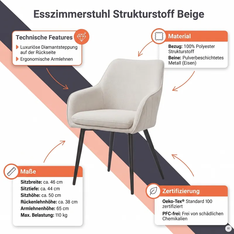 Esszimmerstuhl Strukturstoff Beige, Ansicht 9