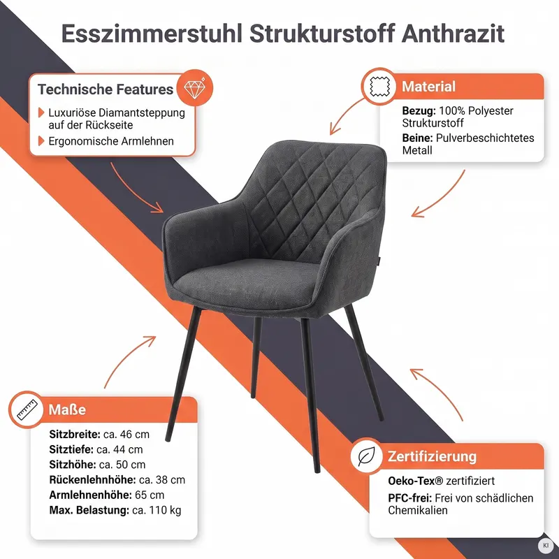 Esszimmerstuhl Strukturstoff Anthrazit, Ansicht 9