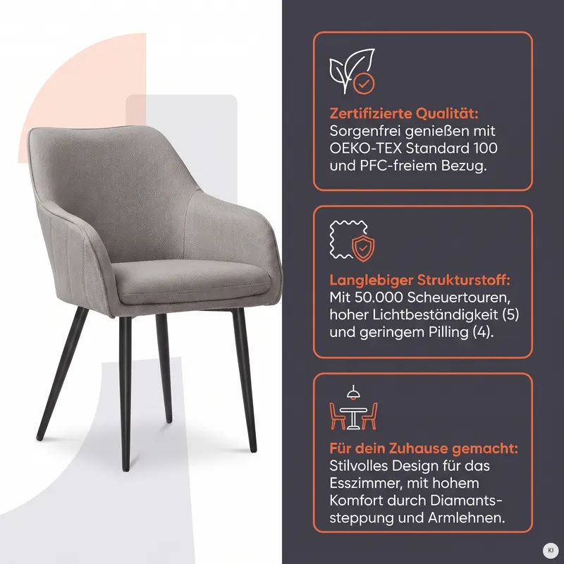 Esszimmerstuhl Strukturstoff Taupe, Ansicht 10