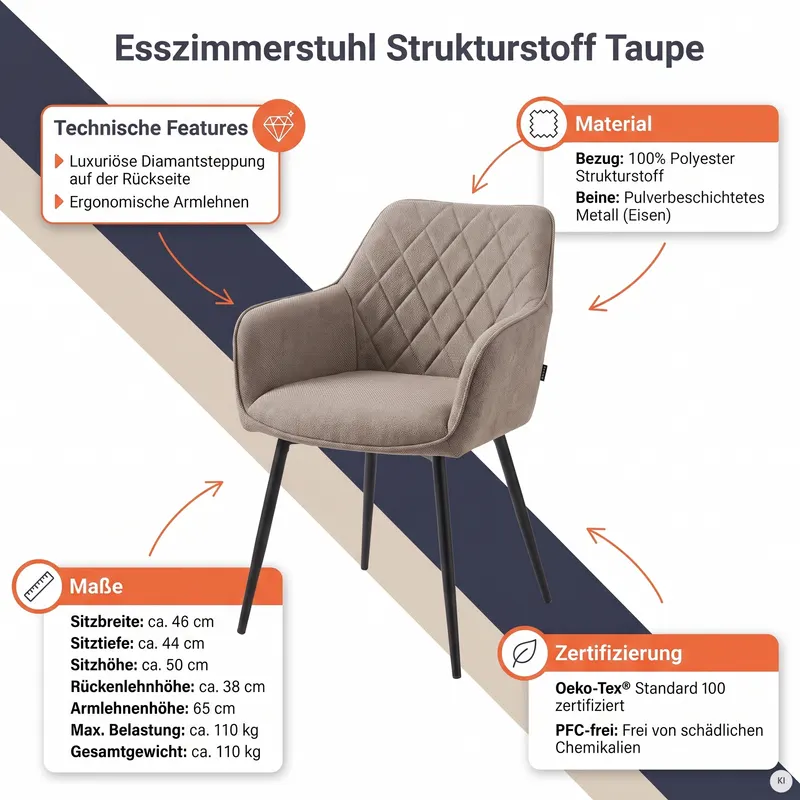 Esszimmerstuhl Strukturstoff Taupe, Ansicht 9