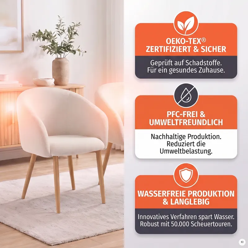Armlehnstuhl 2er-Set Strukturstoff Beige, Ansicht 10