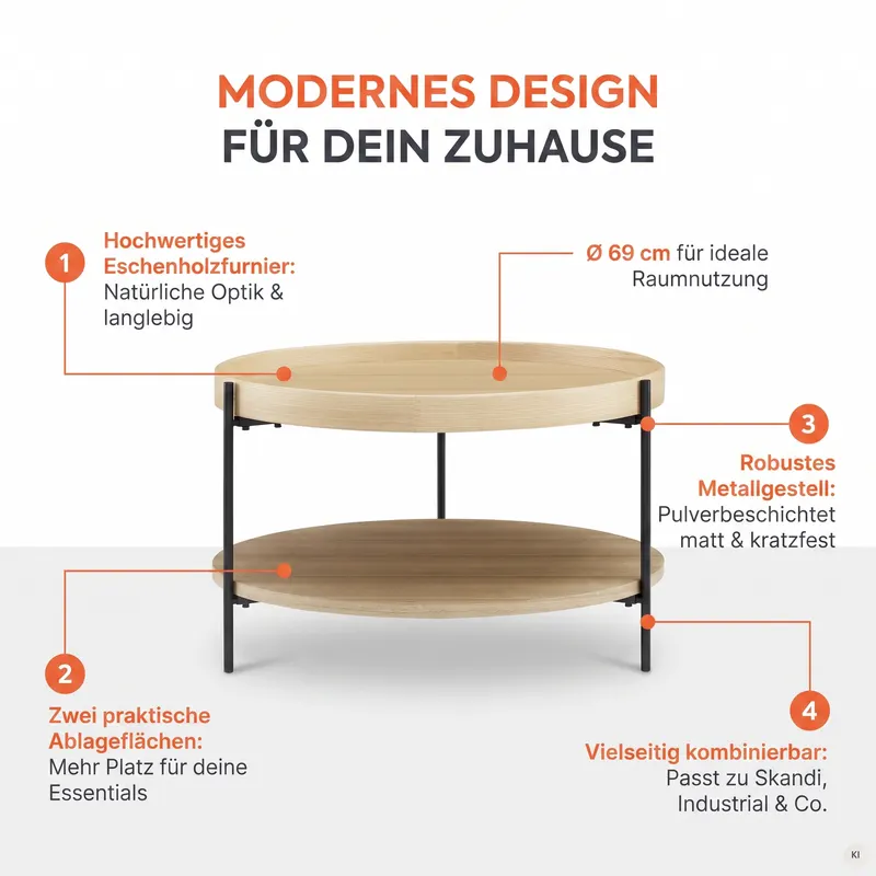 Couchtisch Ø 69 cm Natur/Schwarz, Ansicht 7