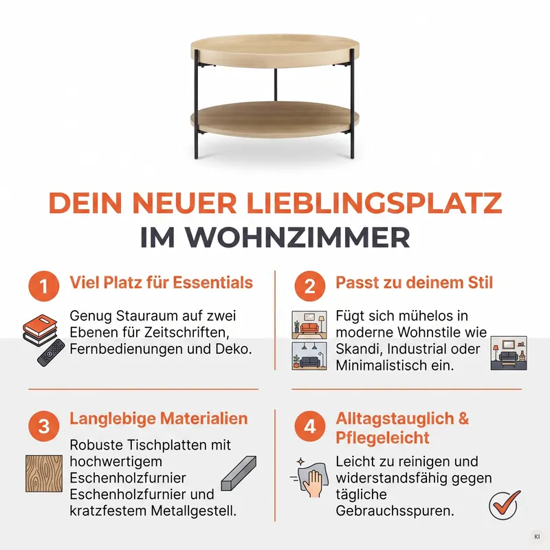 Couchtisch Ø 69 cm Natur/Schwarz, Ansicht 9