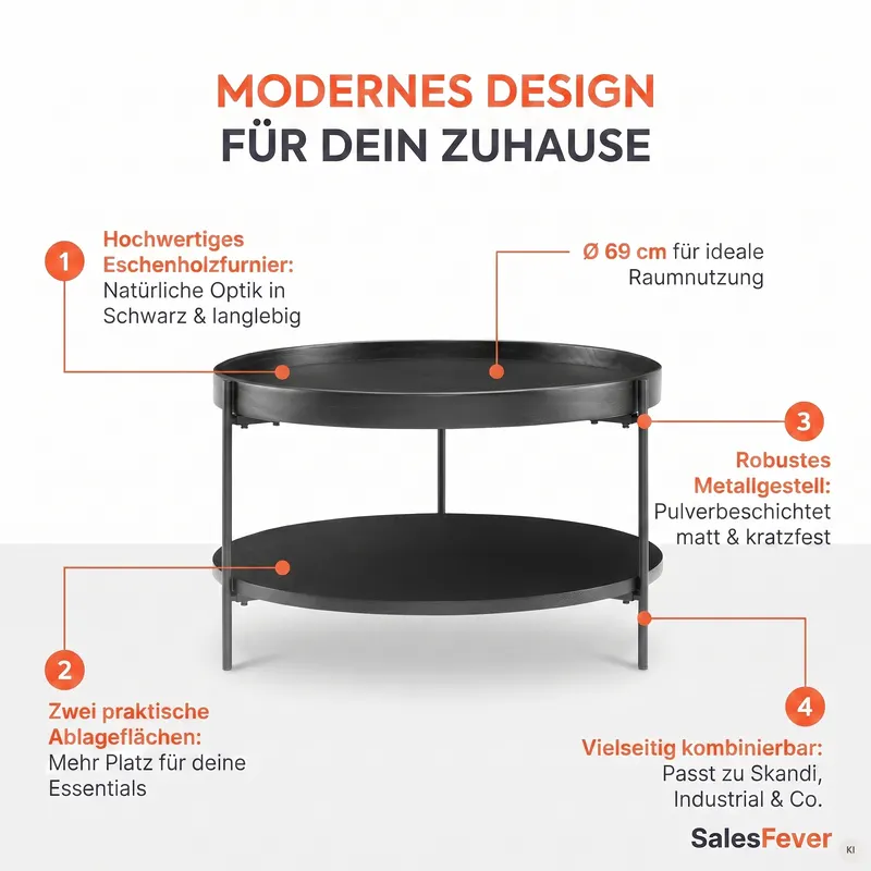Couchtisch Ø 69 cm Schwarz, Ansicht 7