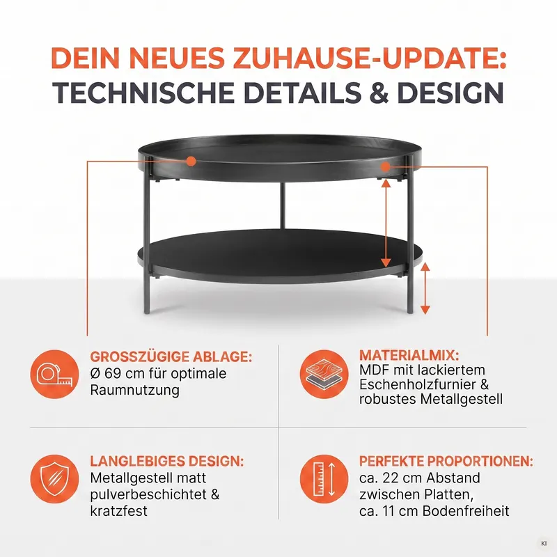 Couchtisch Ø 69 cm Schwarz, Ansicht 8