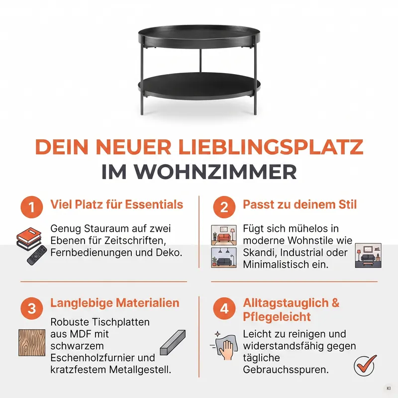 Couchtisch Ø 69 cm Schwarz, Ansicht 9
