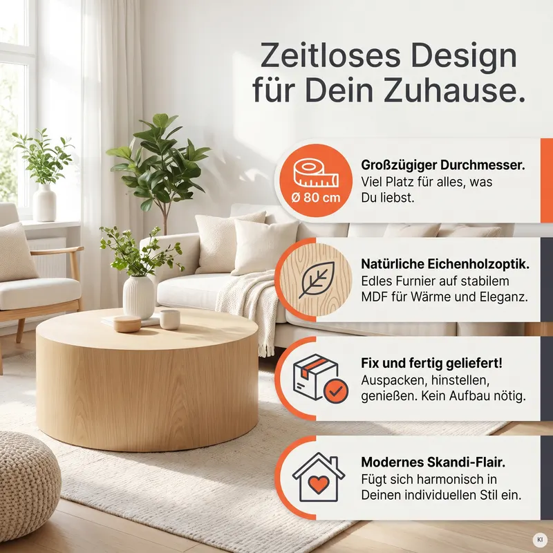 Couchtisch Ø 80 cm Eiche, Ansicht 5