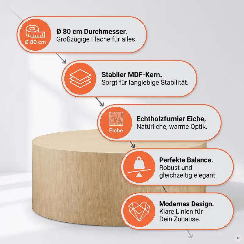 Couchtisch Ø 80 cm Eiche, Ansicht 6