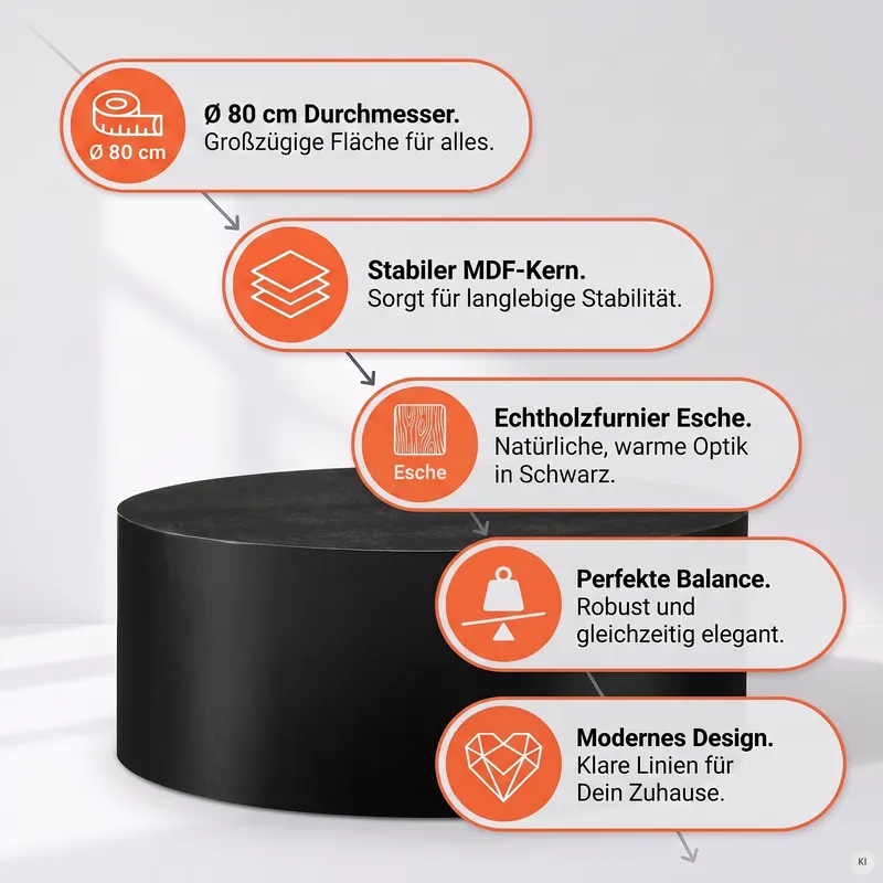 Couchtisch Ø 80 cm Schwarz, Ansicht 6