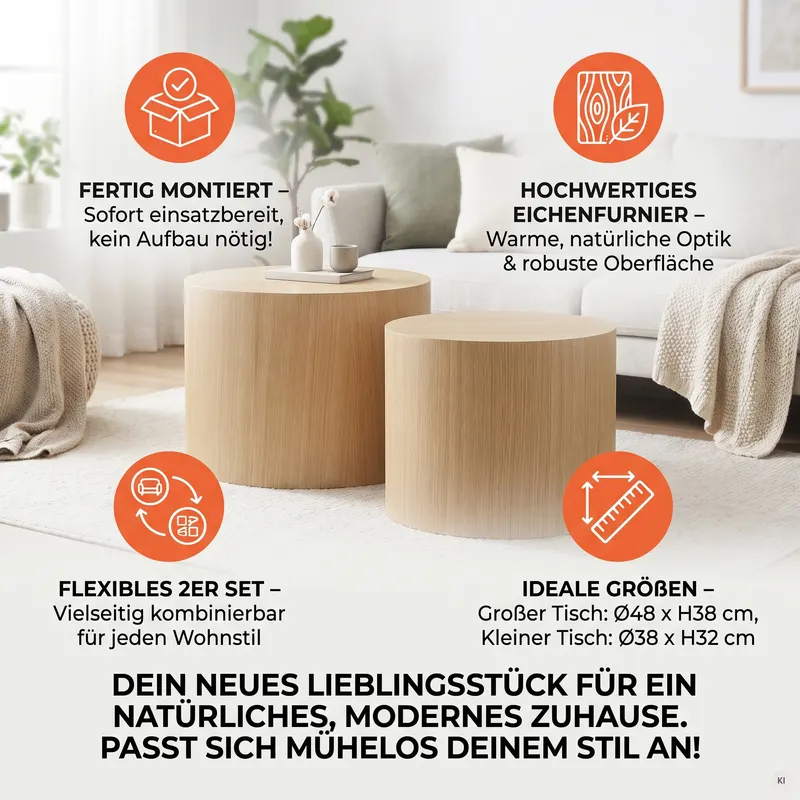 Couchtisch-Set 2-teilig Eiche Natur, Ansicht 6