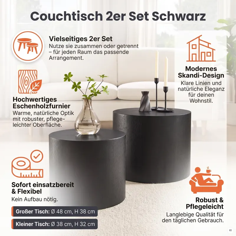 Couchtisch-Set, 2-teilig, Schwarz, Ansicht 6