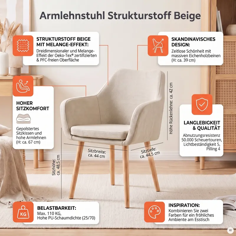 Armlehnstuhl Strukturstoff Beige, Ansicht 10