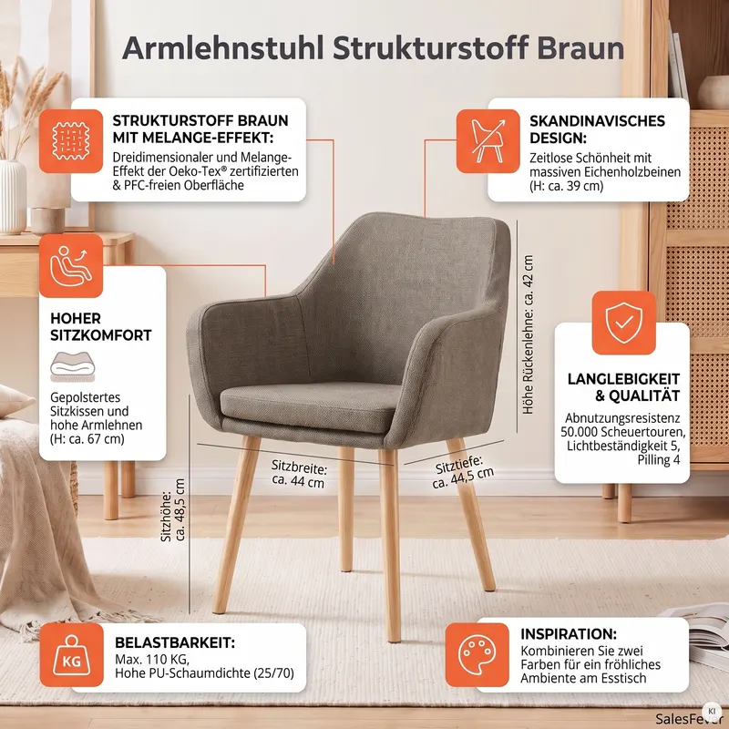 Armlehnstuhl Strukturstoff Braun, Ansicht 10