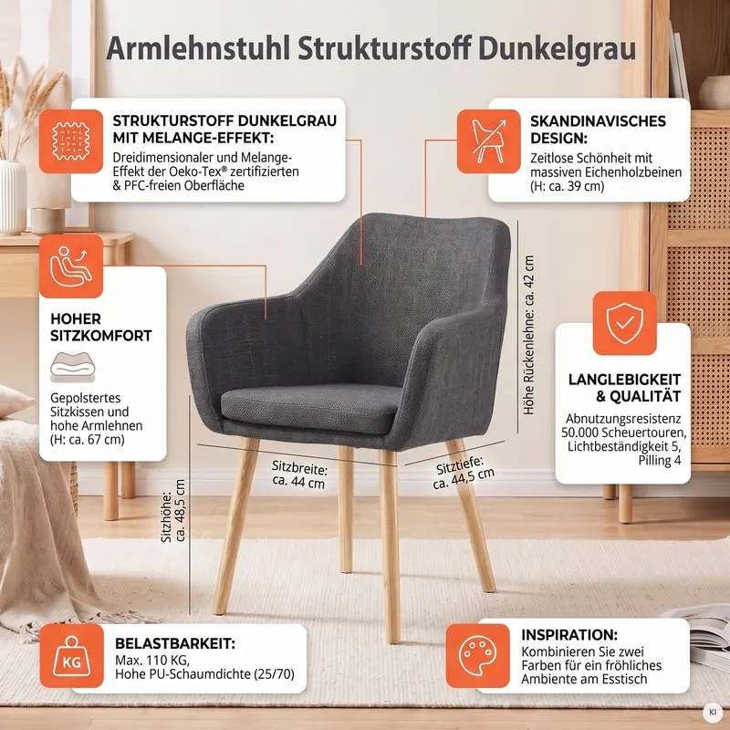 Armlehnstuhl Strukturstoff Dunkelgrau, Ansicht 10