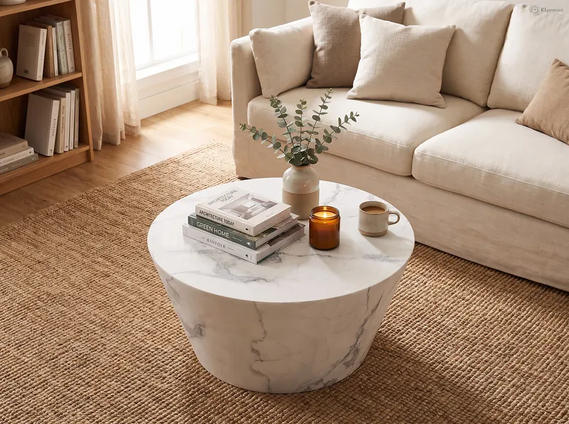Couchtisch Ø 80 cm, Weiß in Marmoroptik, Ansicht 10