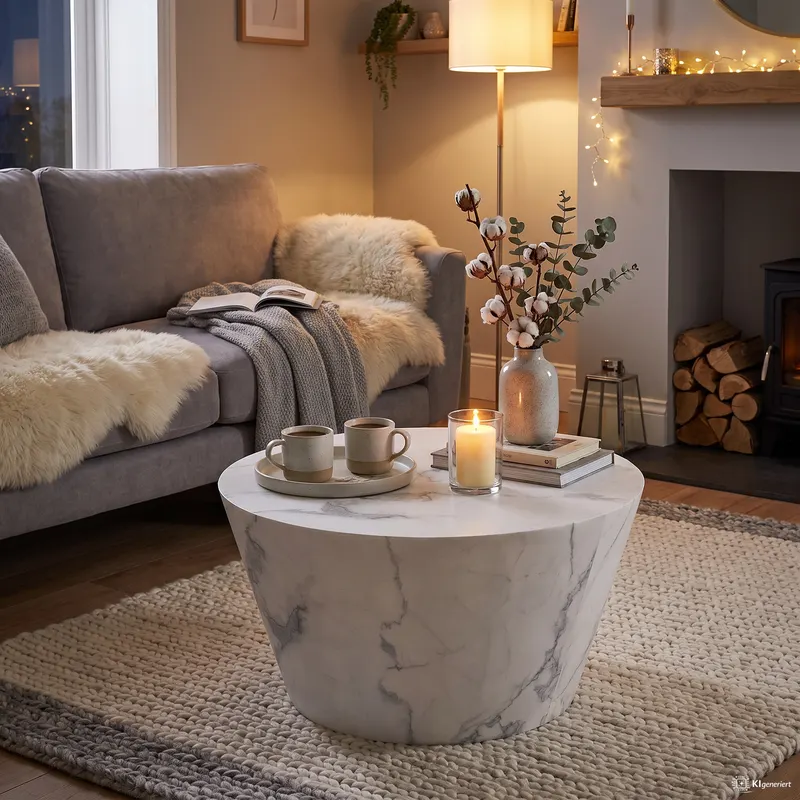 Couchtisch Ø 80 cm, Weiß in Marmoroptik, Ansicht 9