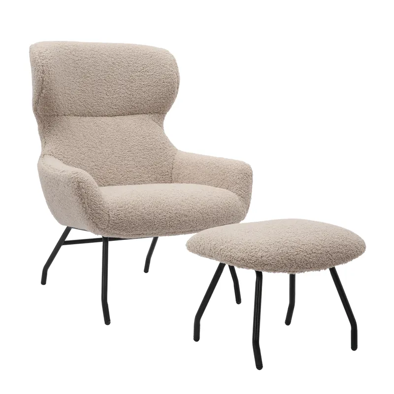 Sessel und Hocker Set Teddyfell Taupe, Ansicht 1