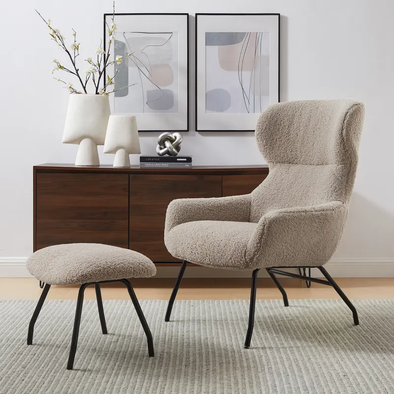 Sessel und Hocker Set Teddyfell Taupe, Ansicht 11