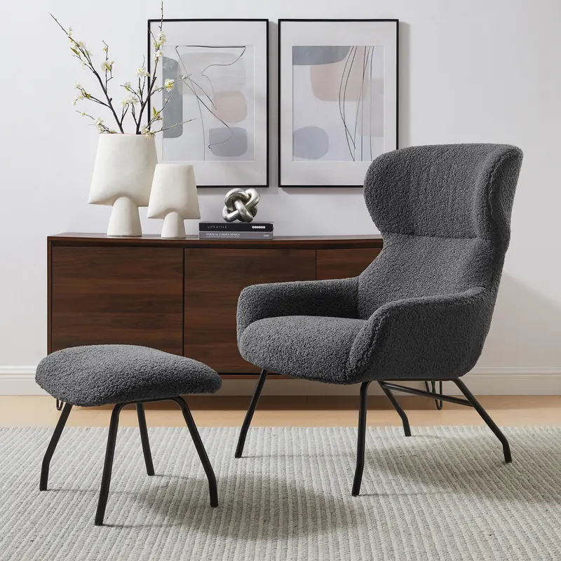 Sessel und Hocker Set Teddyfell Anthrazit, Ansicht 11