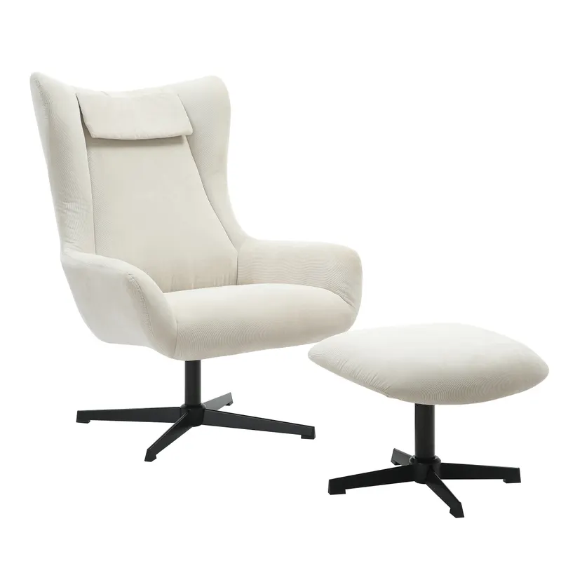 Daphne Sessel und Hocker Cordoptik, Beige/Schwarz