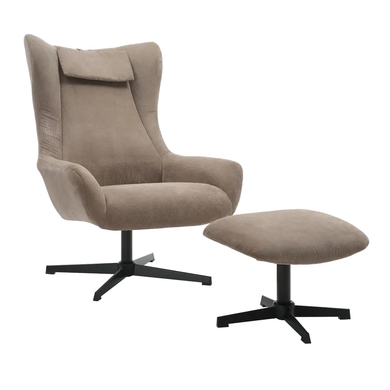 Sessel und Hocker in brauner Cordoptik, Ansicht 1