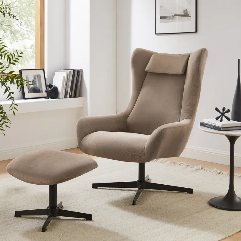 Sessel und Hocker in brauner Cordoptik, Ansicht 10