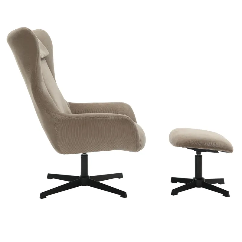 Sessel und Hocker in brauner Cordoptik, Ansicht 3
