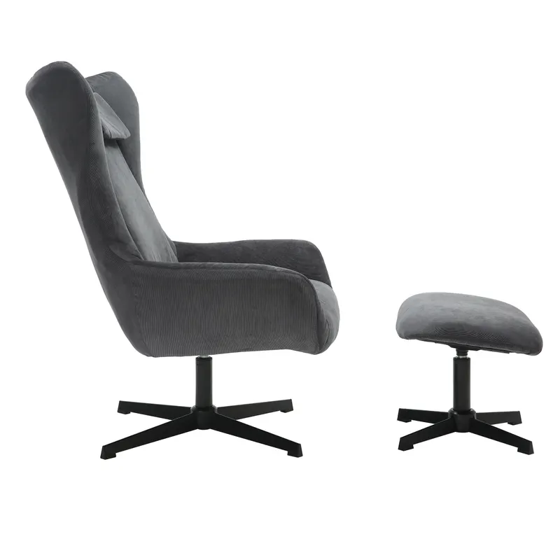 Sessel und Hocker in grauer Cordoptik, Ansicht 3