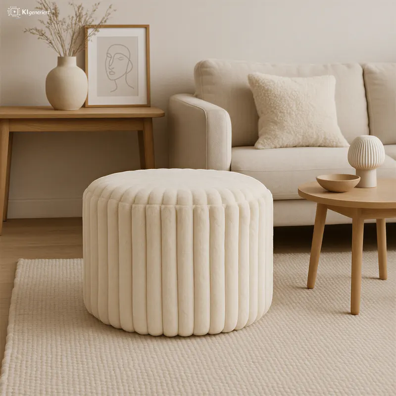 Sitzhocker Ø55 cm Plüsch-Cord Beige, Ansicht 2