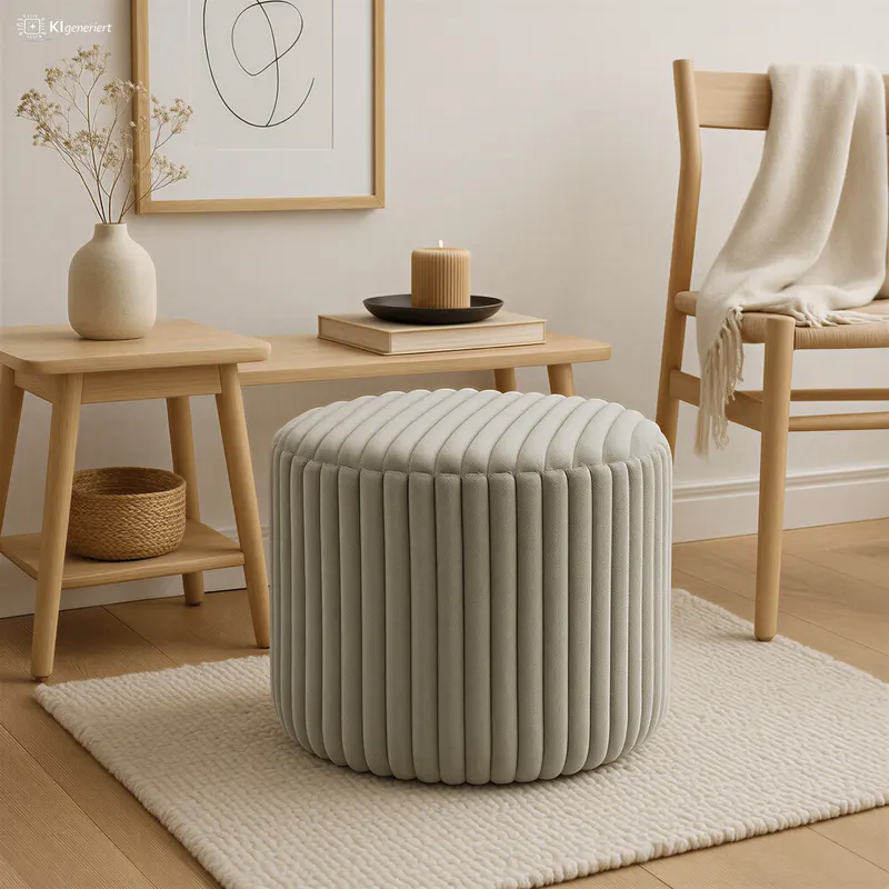 Sitzhocker Ø55 cm Plüsch-Cord Hellgrau, Ansicht 2